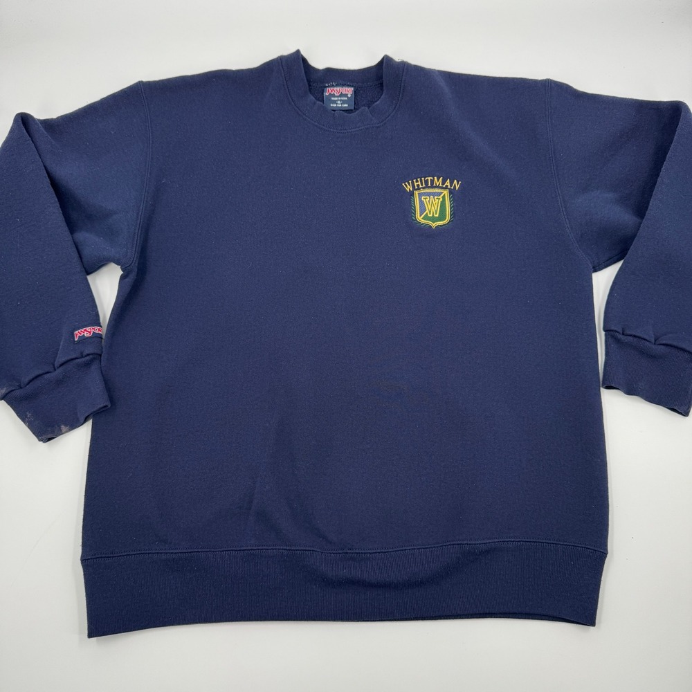 Vintage Jansport Whitman Sweatshirt Navy Blue Crewneck Made in‎ USA Mens XL